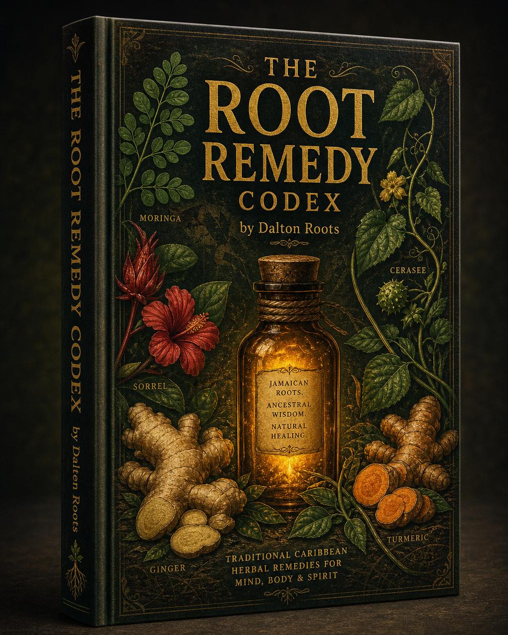 The Root Remedy Codex ebook cover — Jamaican botanical illustration